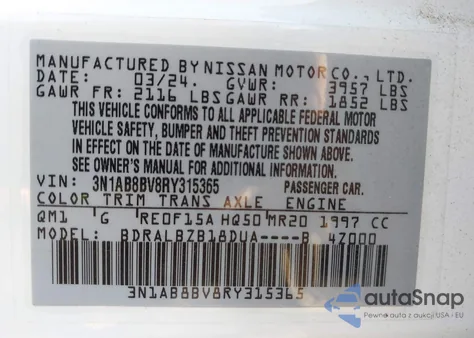 2024 Nissan Sentra S Xtronic Cvt из США, поврежденный, VIN 3N1AB8BV8RY315365